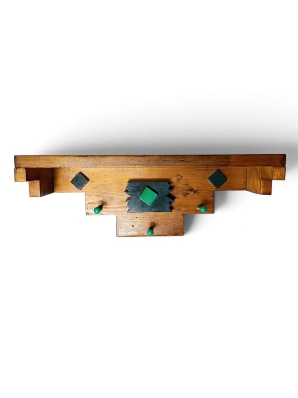 Vintage Handmade Solid Wood Southwest Wall Shelf Pegs Rustic 17 x 6.25 Aztec